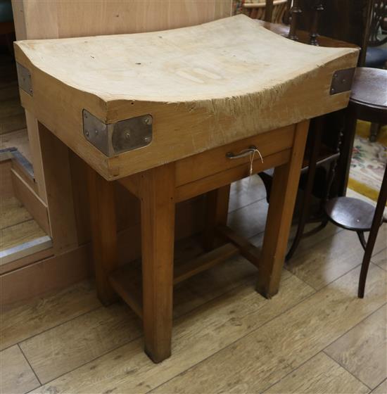 A butchers block on stand W.80cm